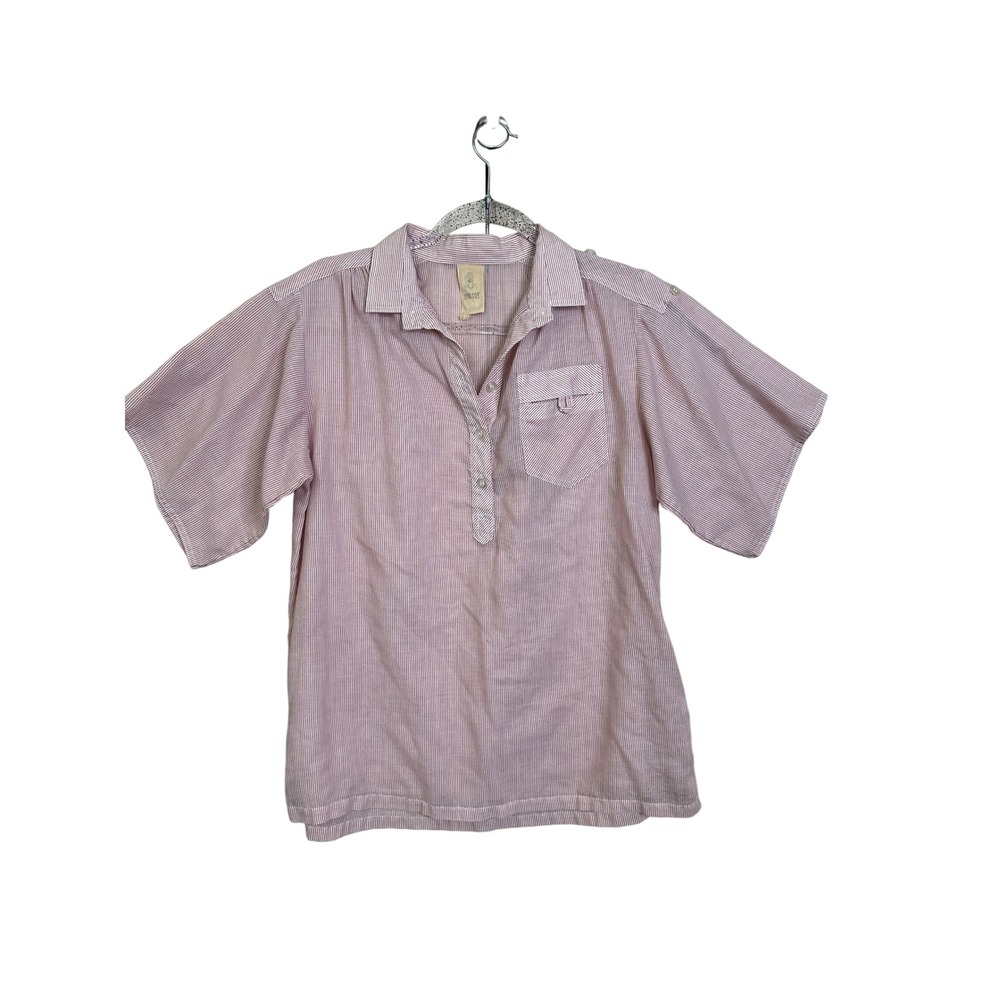Tomboy vintage Striped Button Down Camp Shirt Short Sleeve Pocket‎ Casual
